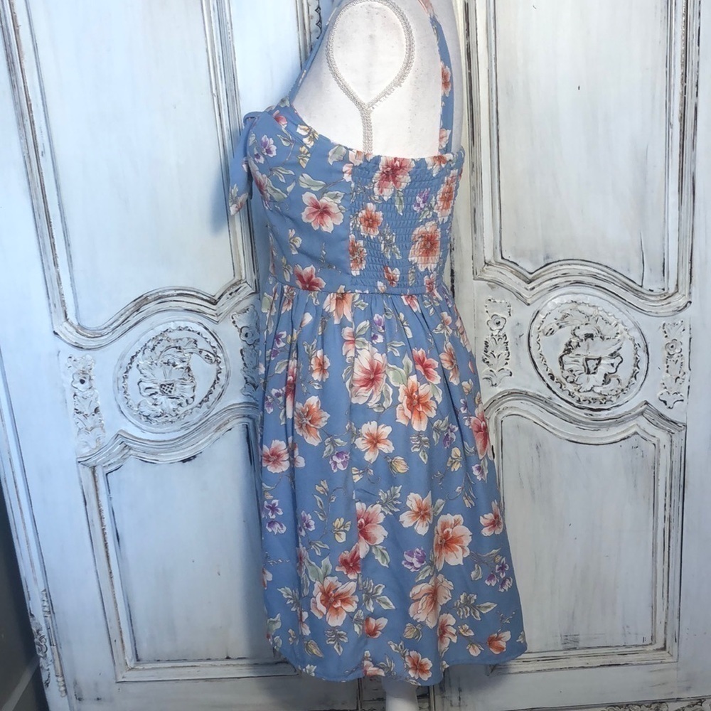 Pinup 50’s FairyCore Coastal Cowgirl Style Blue Floral Strap Dress Size XS - Picture 6 of 11